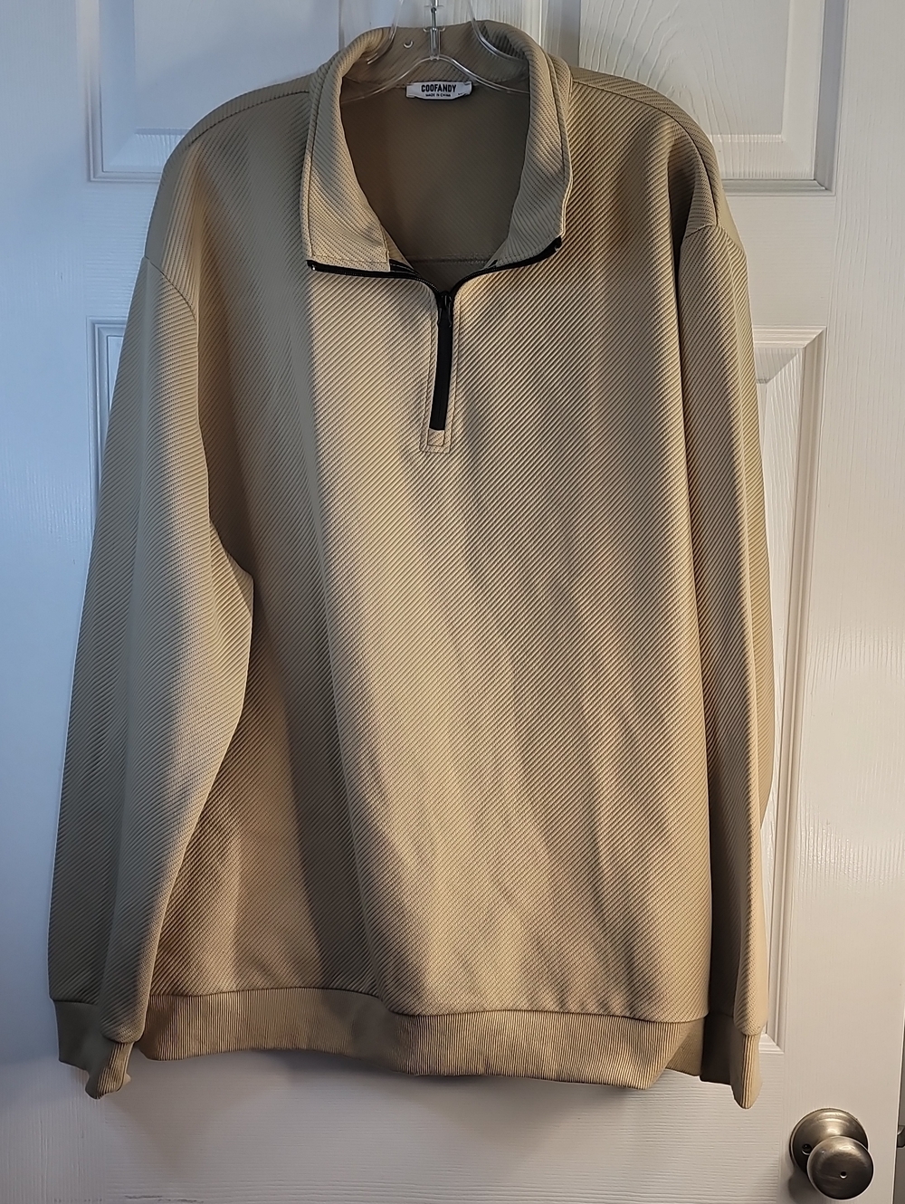 Coofandy ☆ Men's Beige Quarter-Zip Pullover Sweatshirt